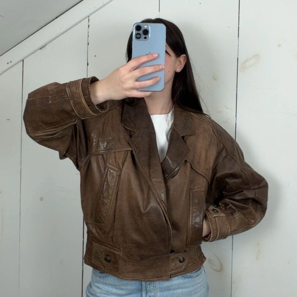 Vintage 90s Wilsons Adventure Bound Brown Leather Bomber Jacket Women’s M Patina